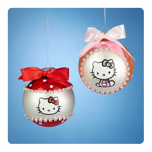 Hello Kitty Bow Tie Glass Ball Ornament Set